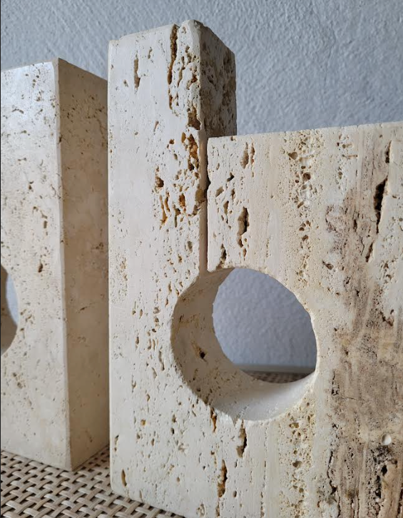 Vintage Travertine Bookends