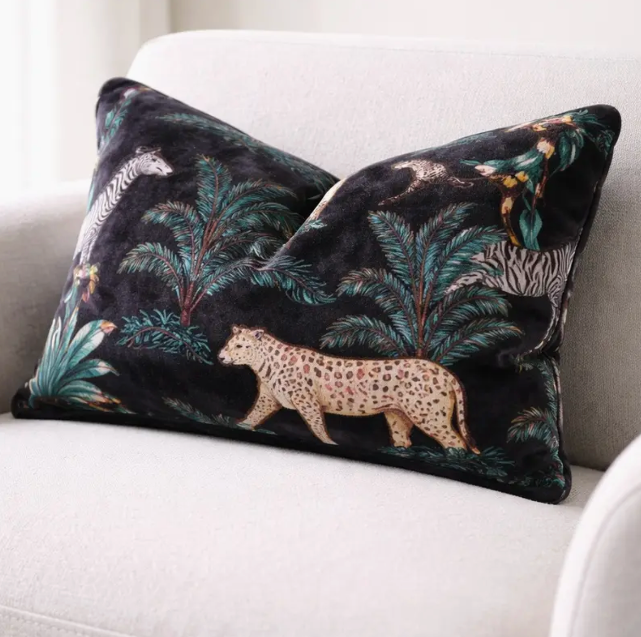 Black Velvet Jaguar Lumbar Pillow
