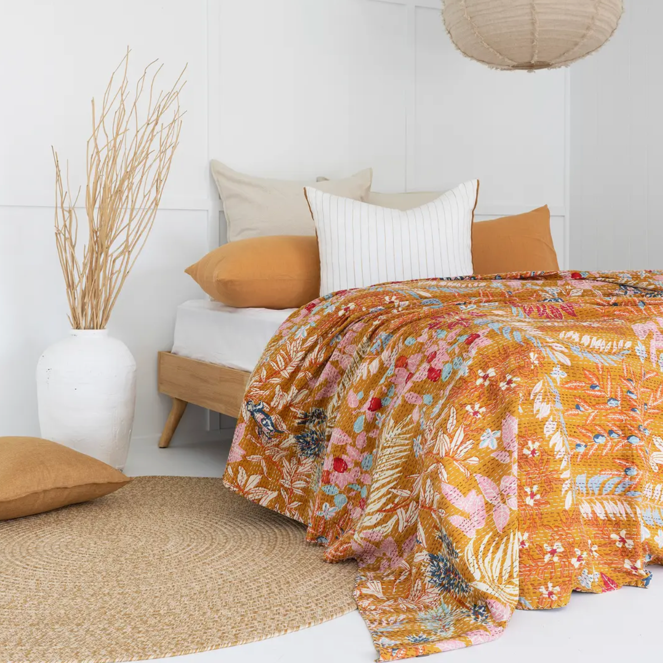 Rustic Floral Kantha Throw