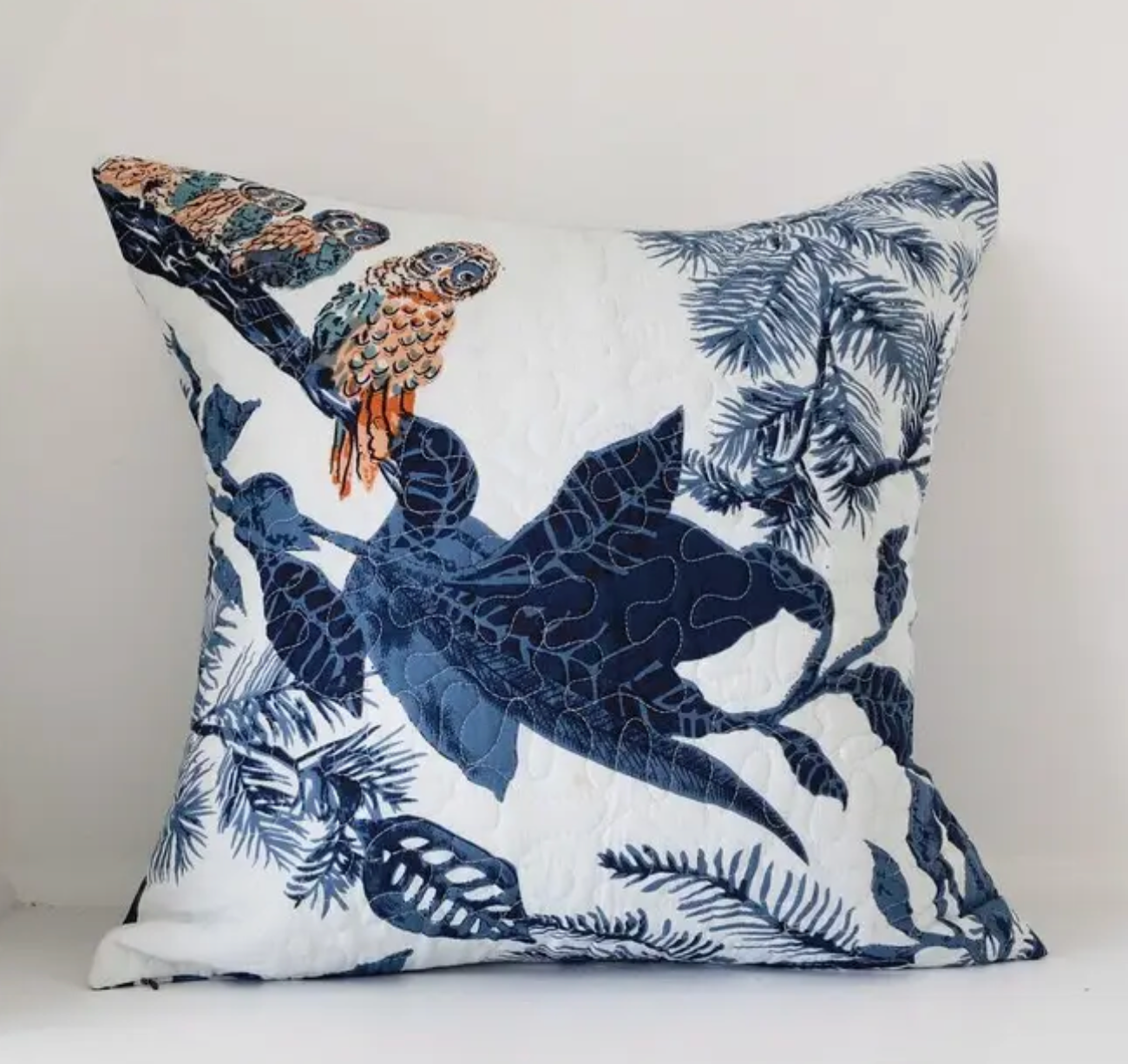 White Blue Owl Cushion