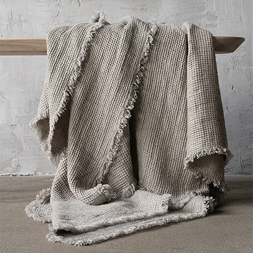 Linen Waffle Fringed Throw